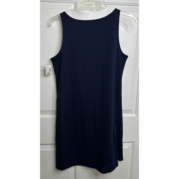Laura Scott Sheath Dress Women's Large V Neck Nautical Classic Knit Navy Blue - Picture 2 of 8